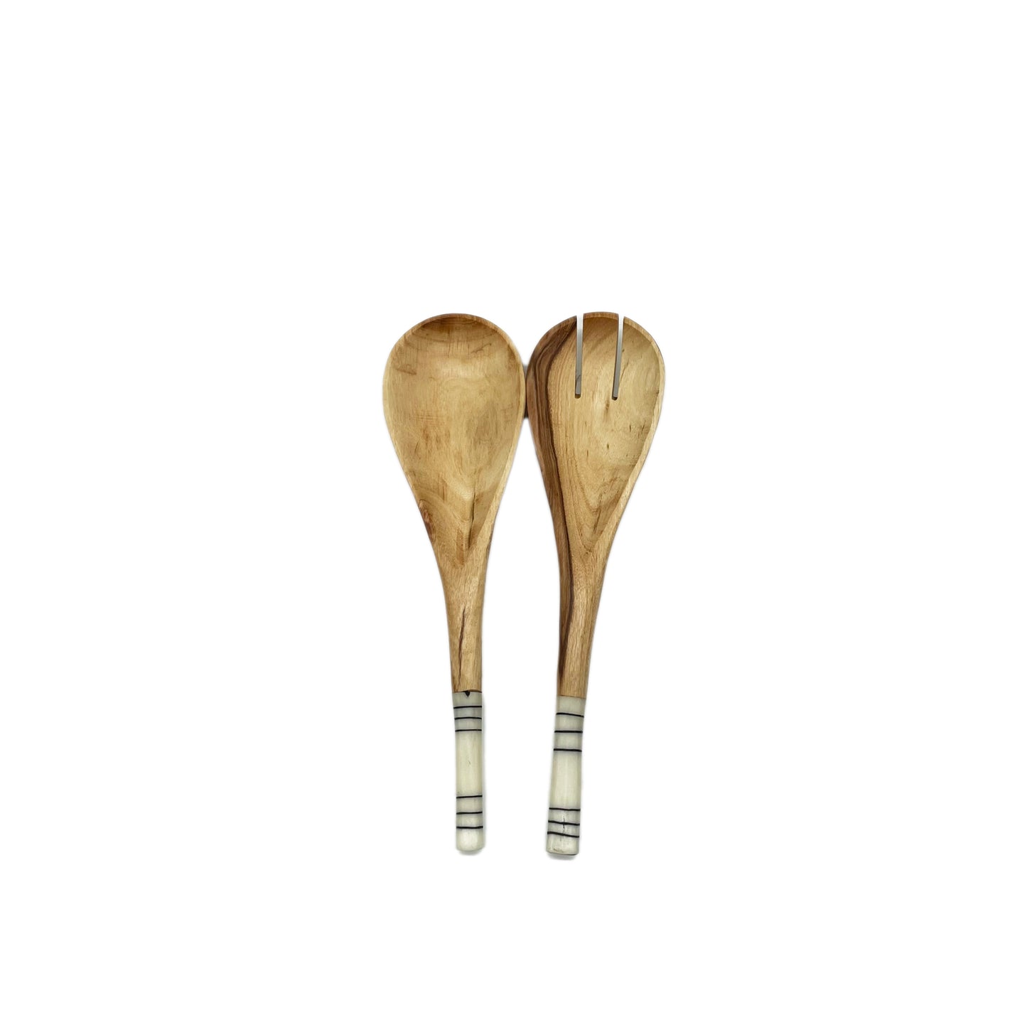Regular Olive wood Salad Servers with Black & White Batik Handles