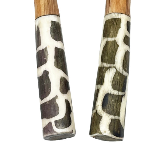Chunky Olive wood Salad Servers with Olive Green Handles.