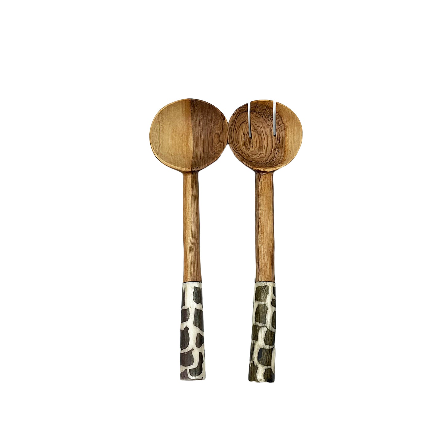 Chunky Olive wood Salad Servers with Olive Green Handles.