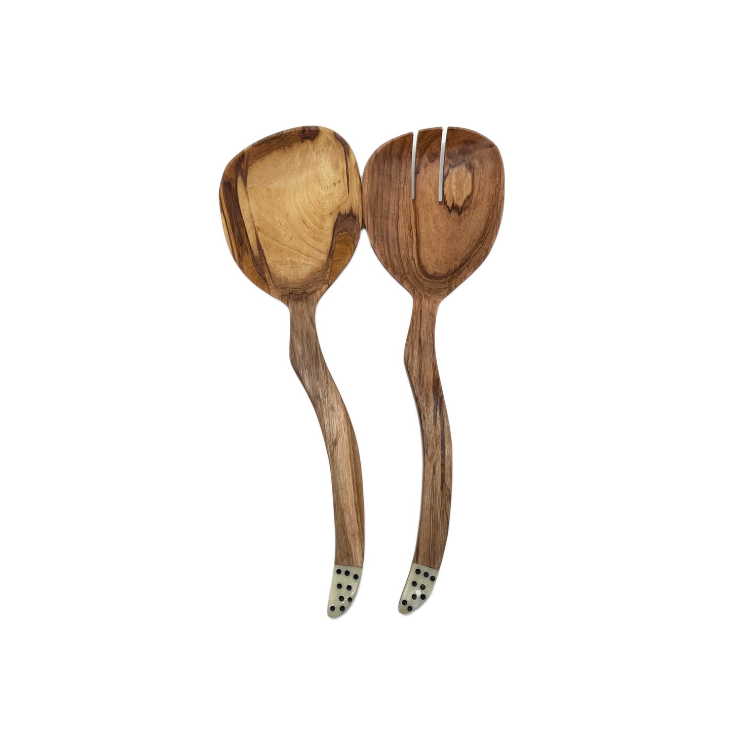 Olive Wood Salad Servers with Bone Inlay in Handle