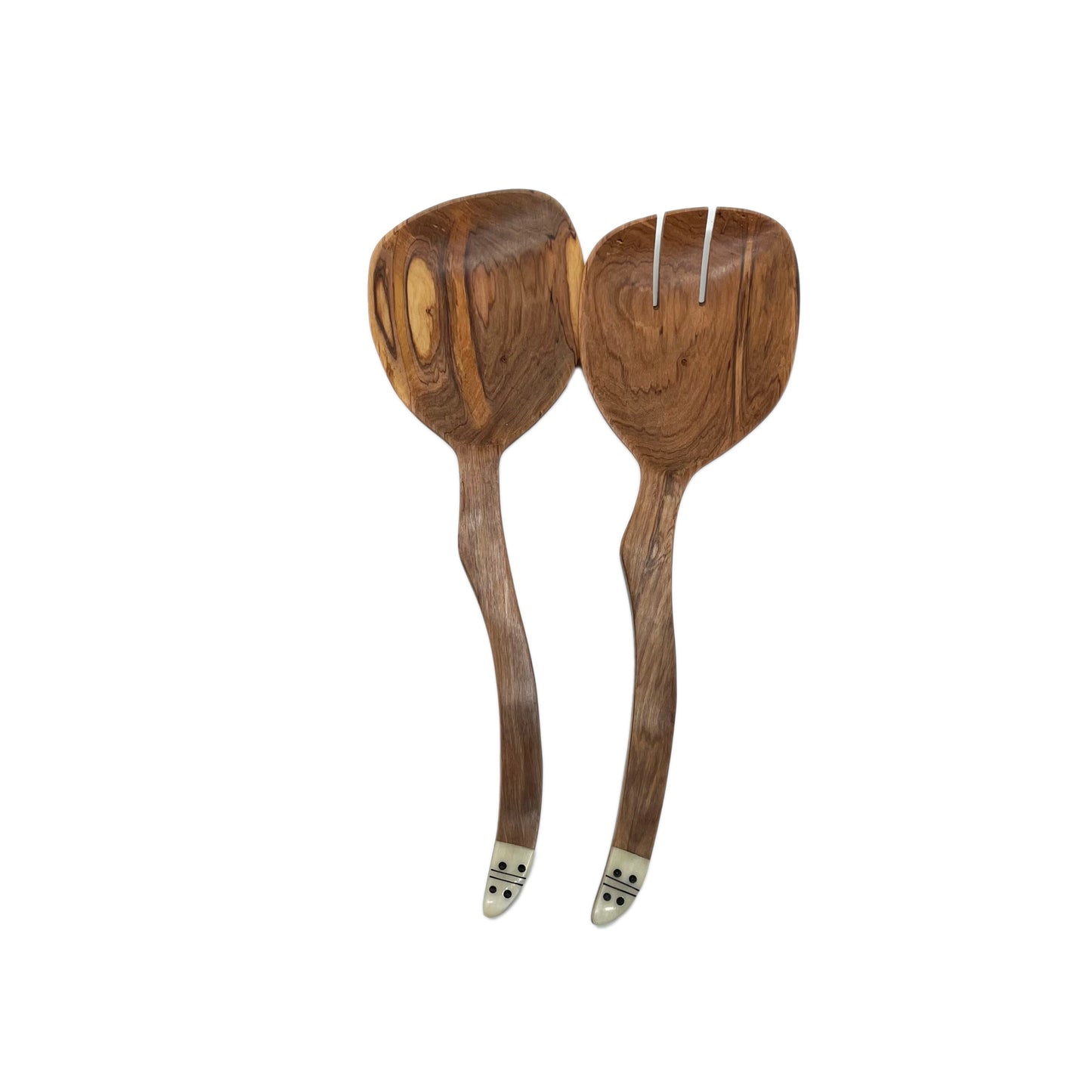 Olive Wood Salad Servers with Bone Inlay in Handle