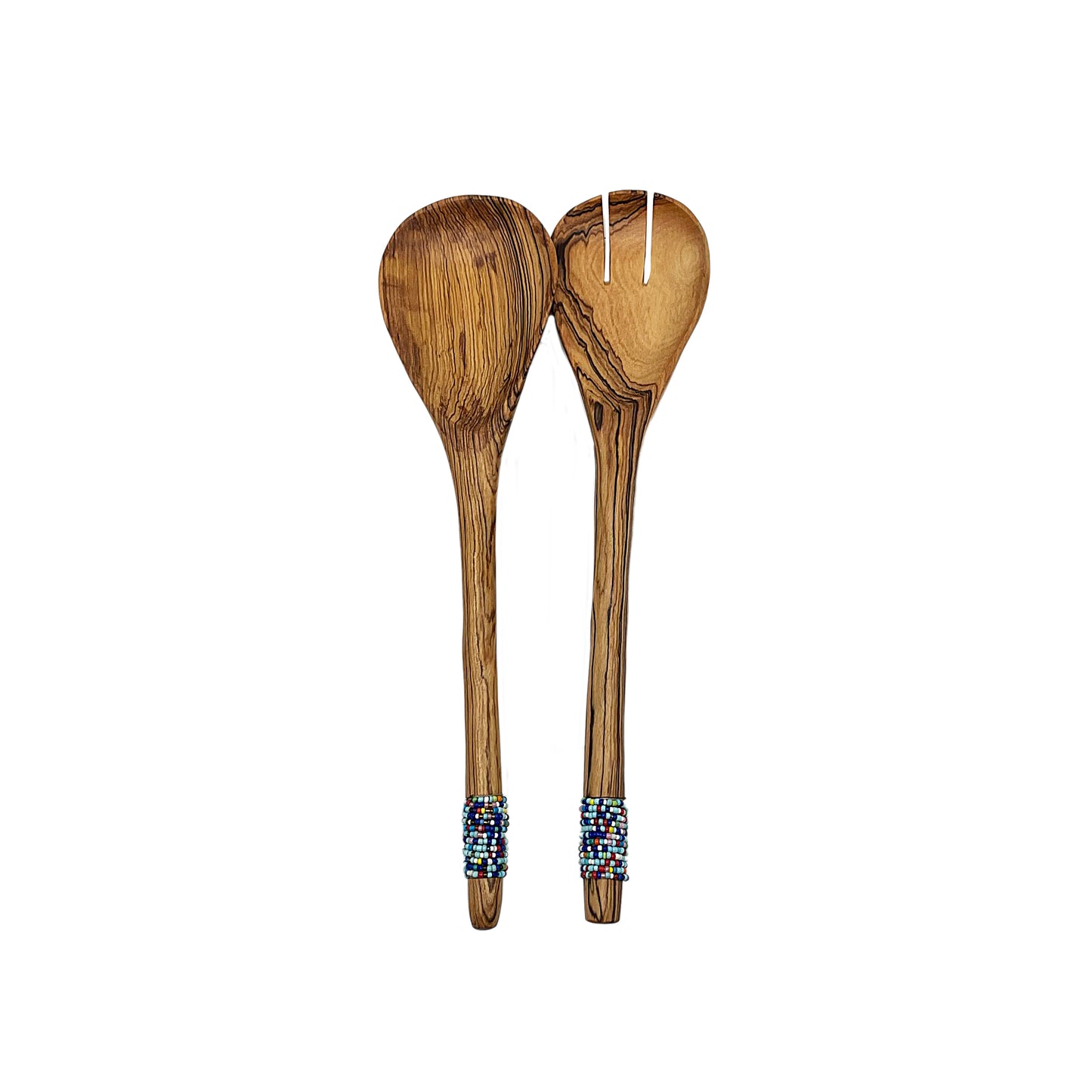Olive Wood Oval Shaped Salad Servers with beaded handles