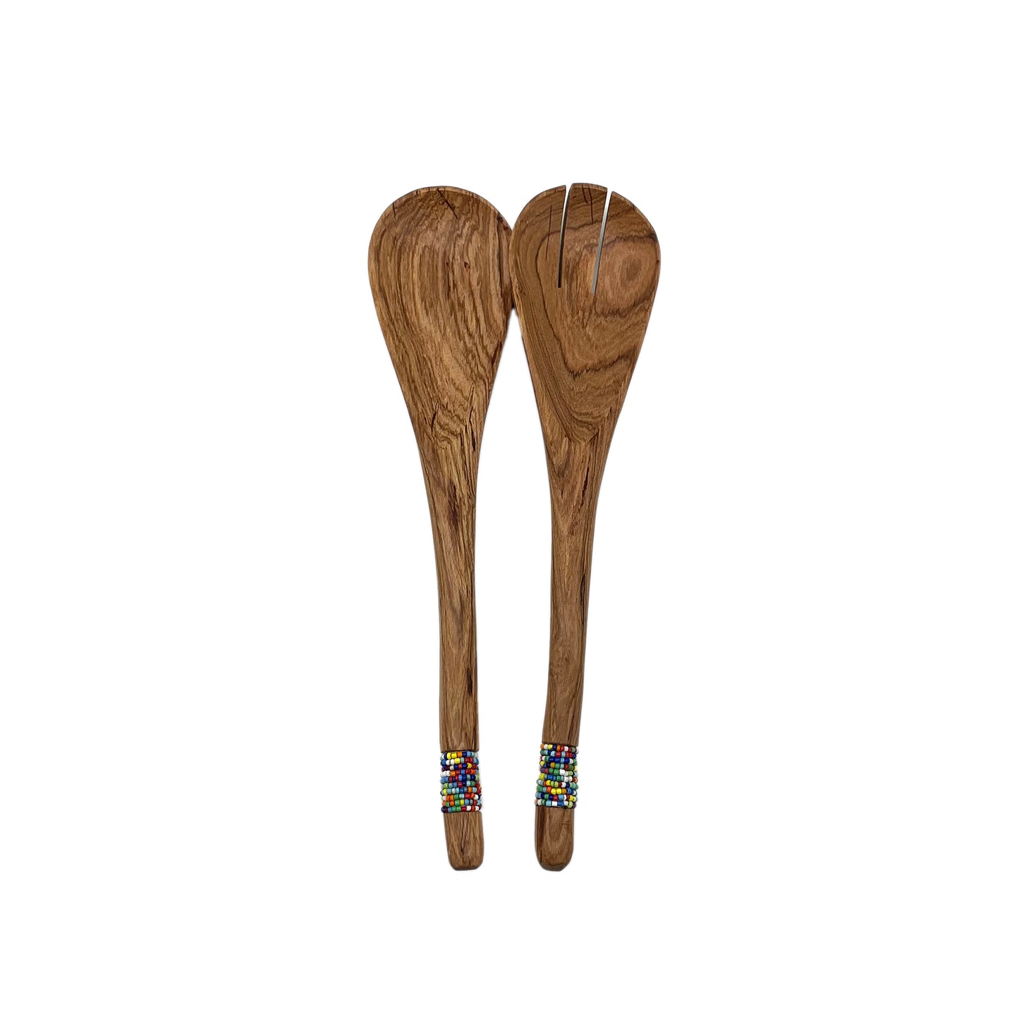 Olive Wood Oval Shaped Salad Servers with beaded handles