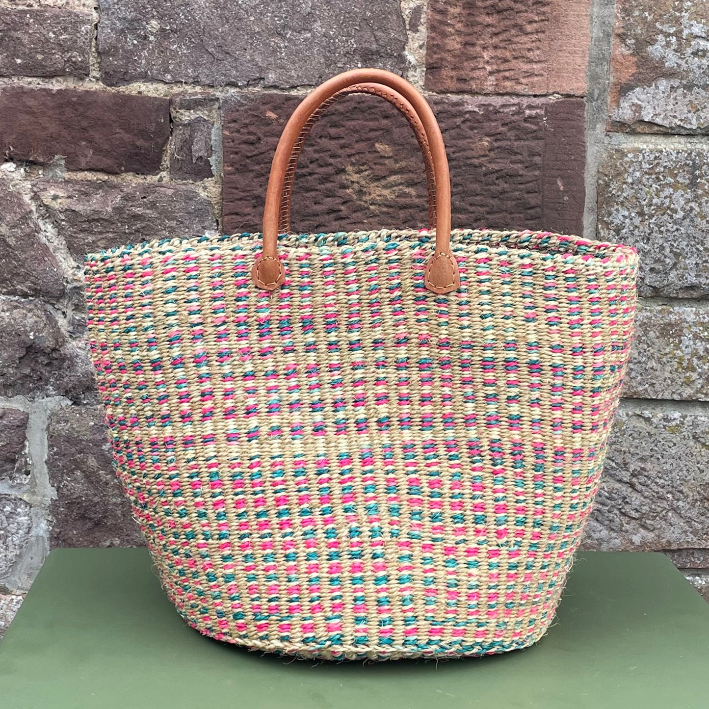 Medium Sisal Basket Pink Turquoise & Natural Marl