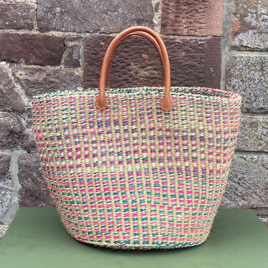 Medium Sisal Basket Pink Turquoise & Natural Marl