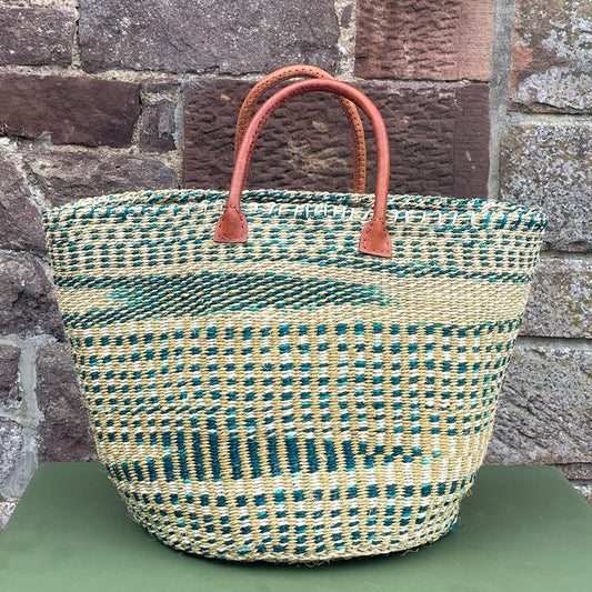 Medium Sisal Basket Green Beige & Natural Marl