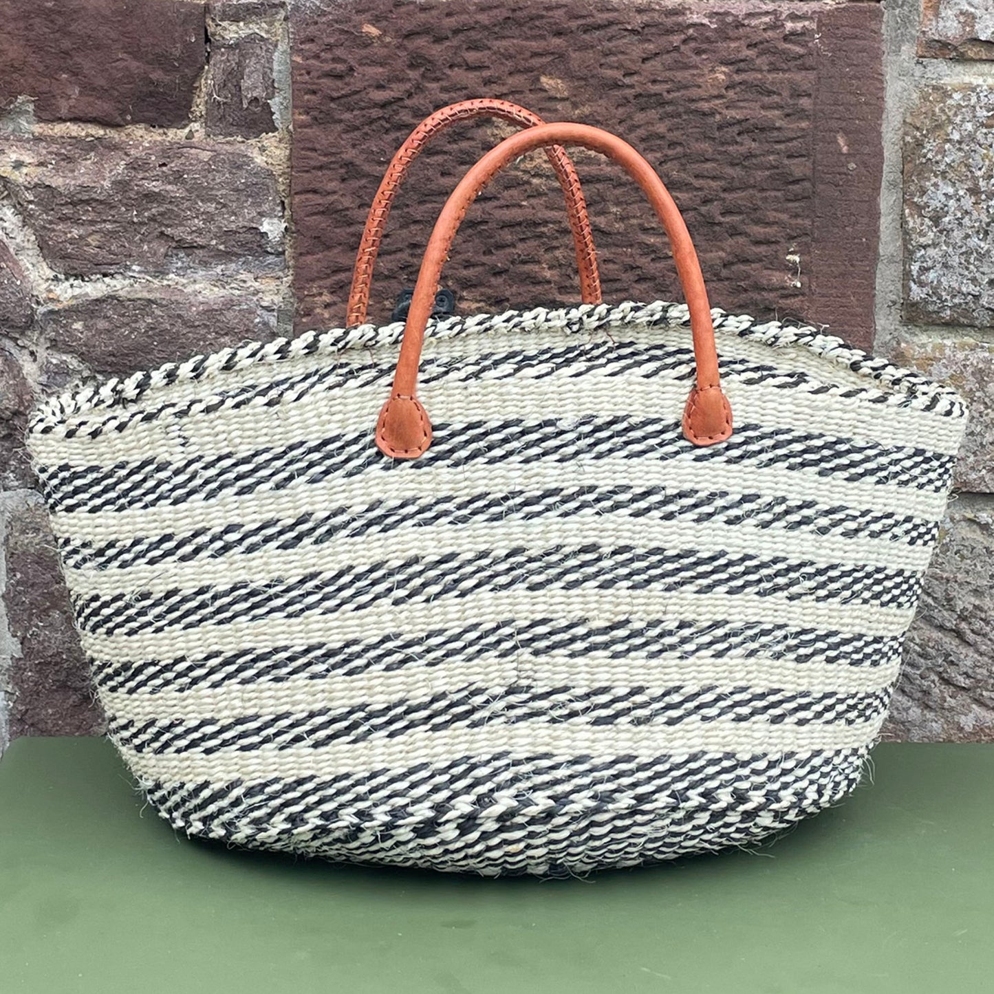 Extra Wide Sisal Basket Black & White Zig Zags