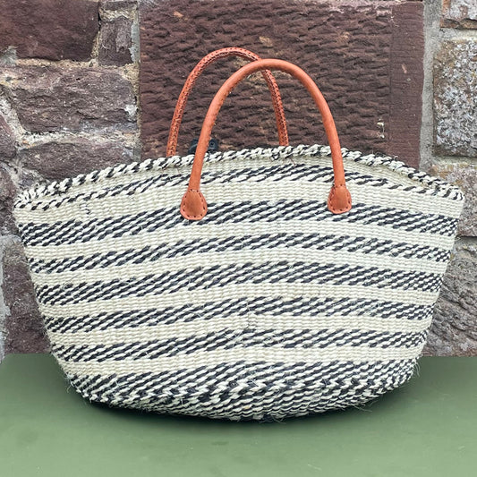 Extra Wide Sisal Basket Black & White Zig Zags
