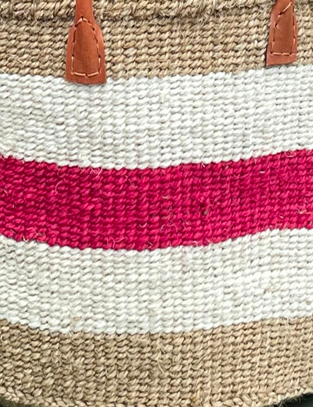 Extra Wide Sisal Basket Natural with Red & White Hoops