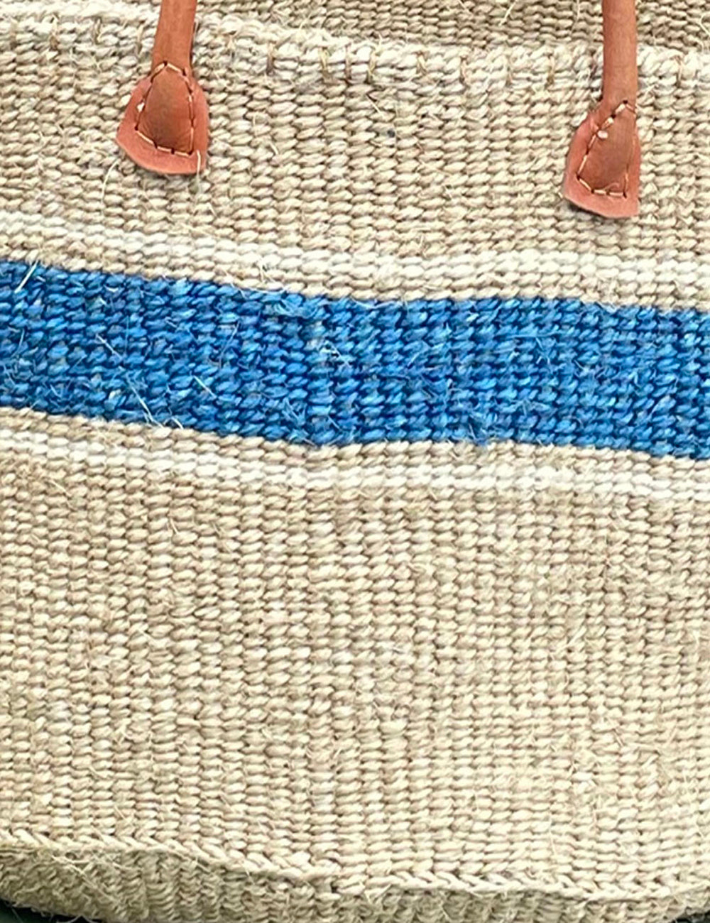 Extra Wide Sisal Basket Natural with Azure & White Hoops