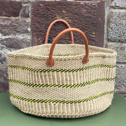 Extra Wide Sisal Basket Natural with Black & Yellow Zigzag