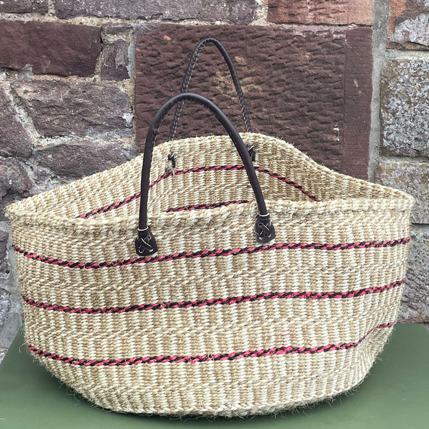 Extra Wide Sisal Basket Natural with Black & Pink Zigzag