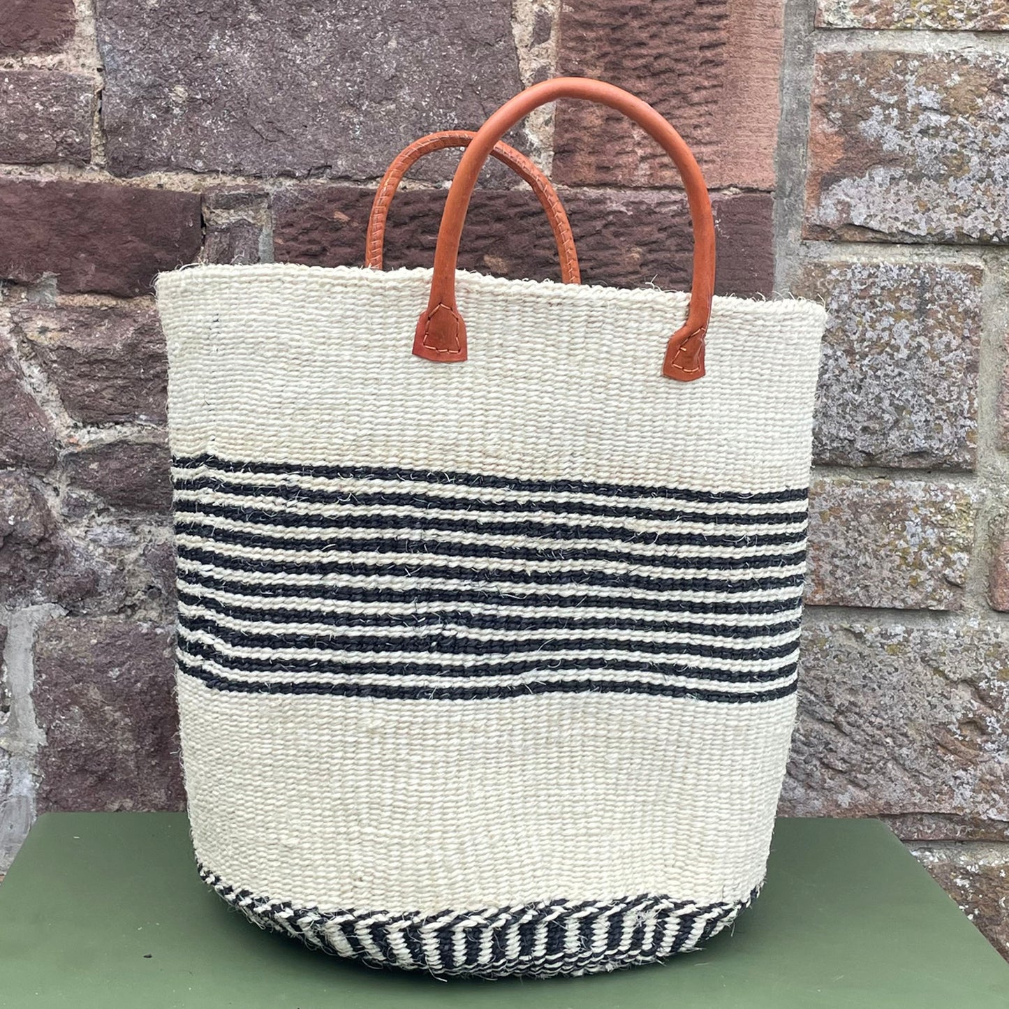 Large Sisal Basket White with Black Stripes
