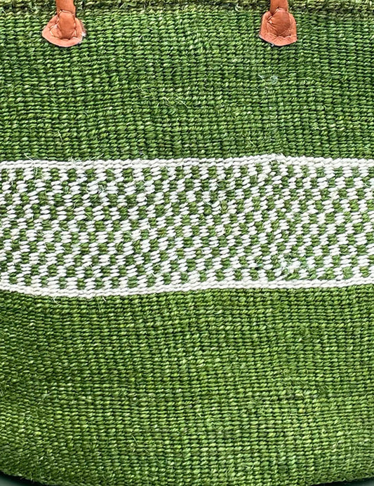 Large Sisal Basket Grass Green with White Check Hoop
