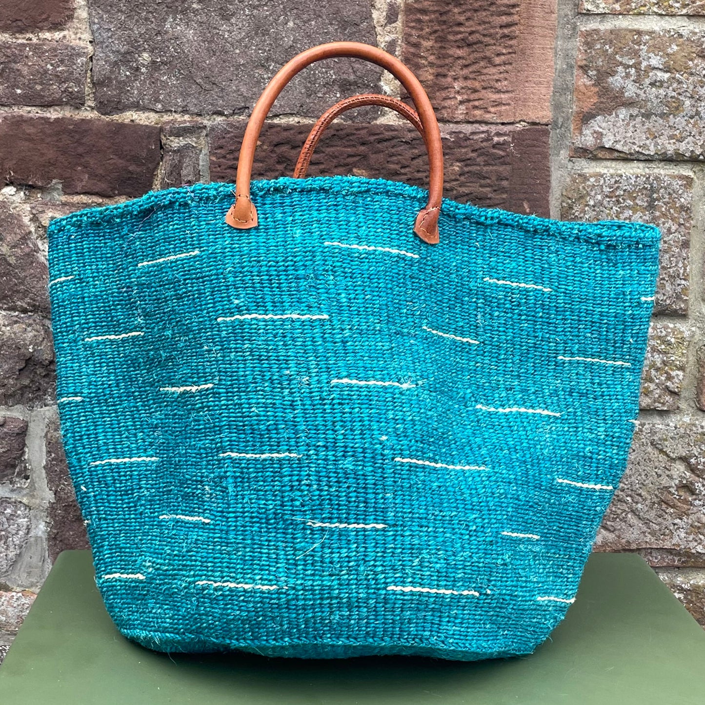 Large Sisal Basket Turquoise with White Flash