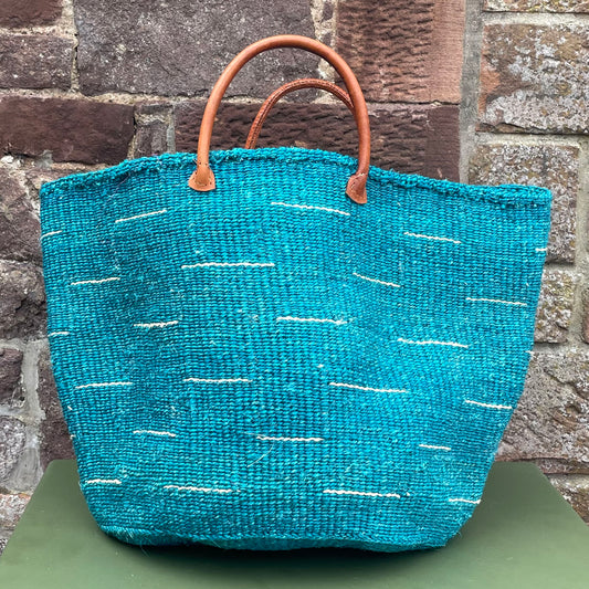 Large Sisal Basket Turquoise with White Flash