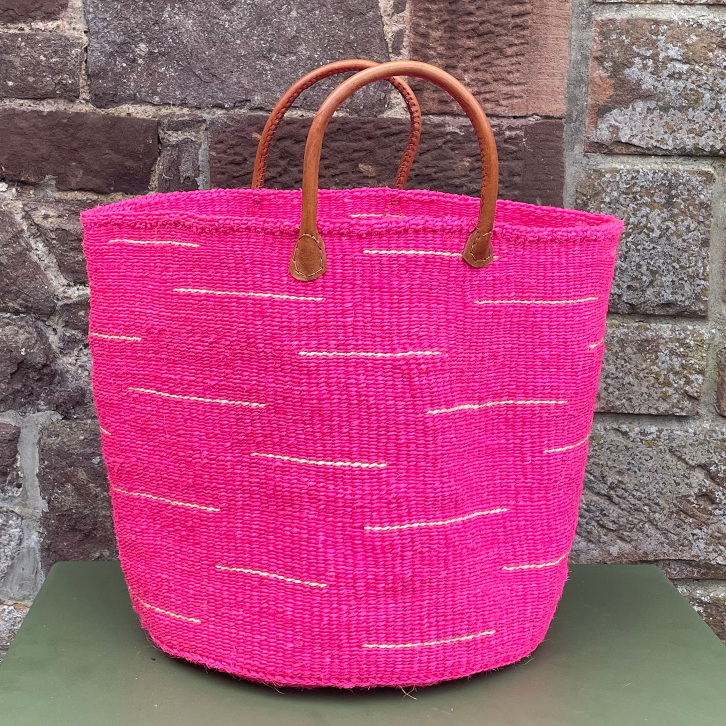 Large Sisal Basket Pink with White Flash