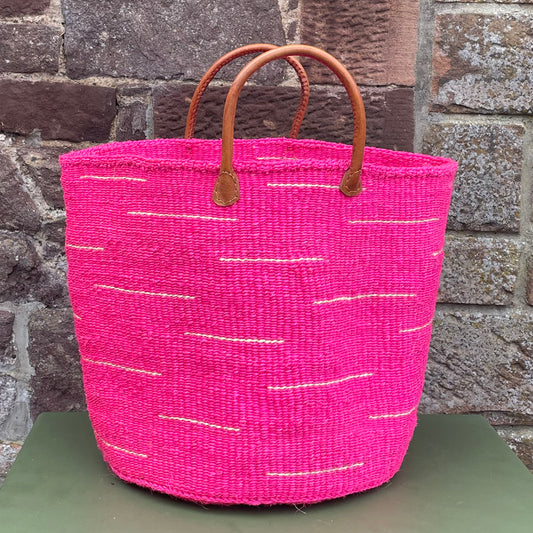 Large Sisal Basket Pink with White Flash