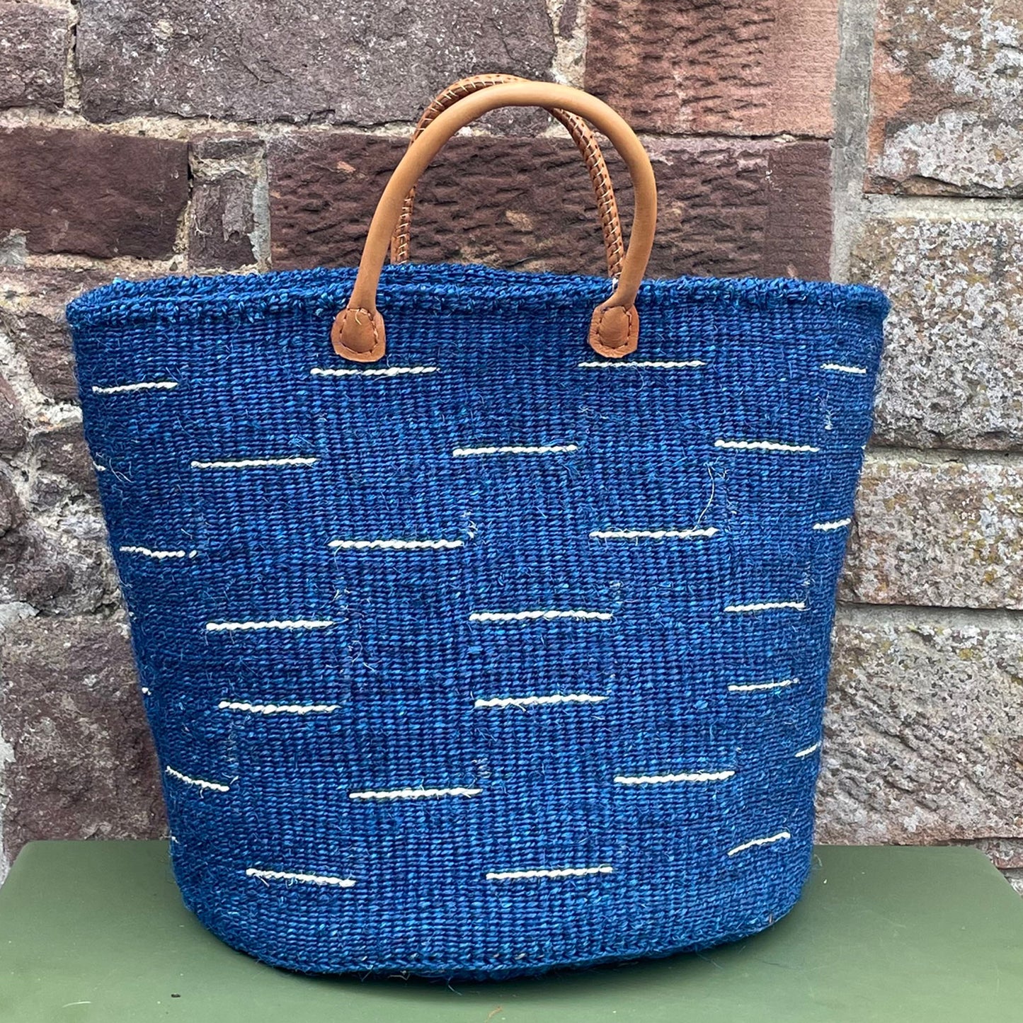 Large Sisal Basket Royal Blue with White Flash