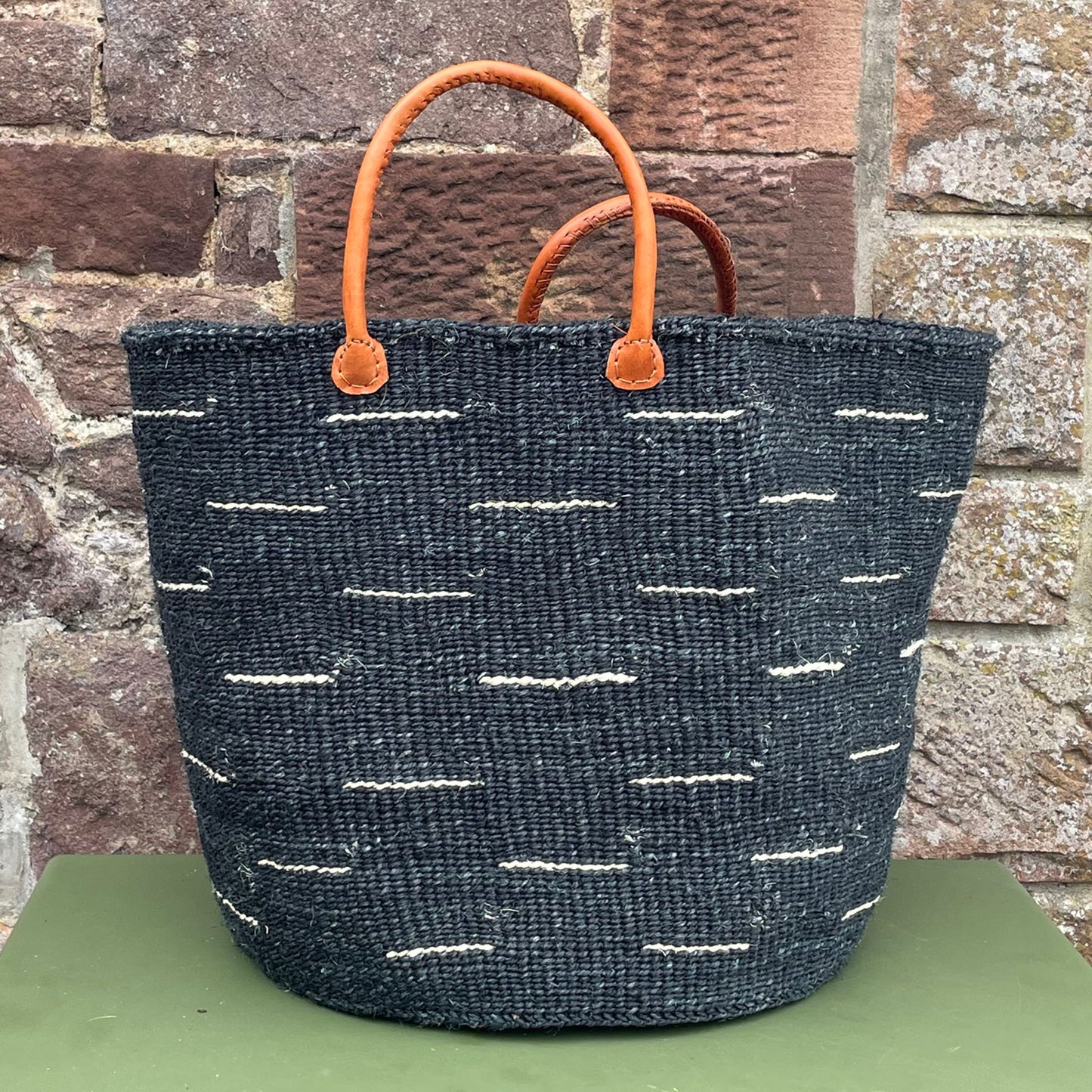 Large Sisal Basket Dark Charcoal with White Flash
