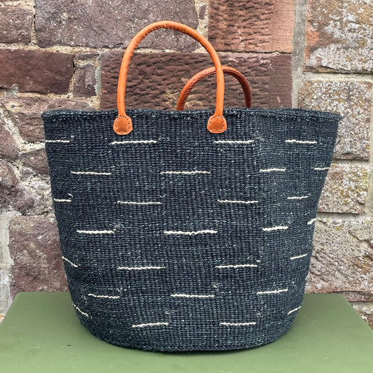 Large Sisal Basket Dark Charcoal with White Flash