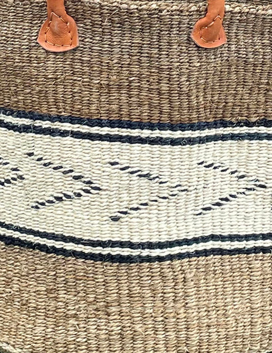 Medium Sisal Basket Natural with Ivory & Black Chevron