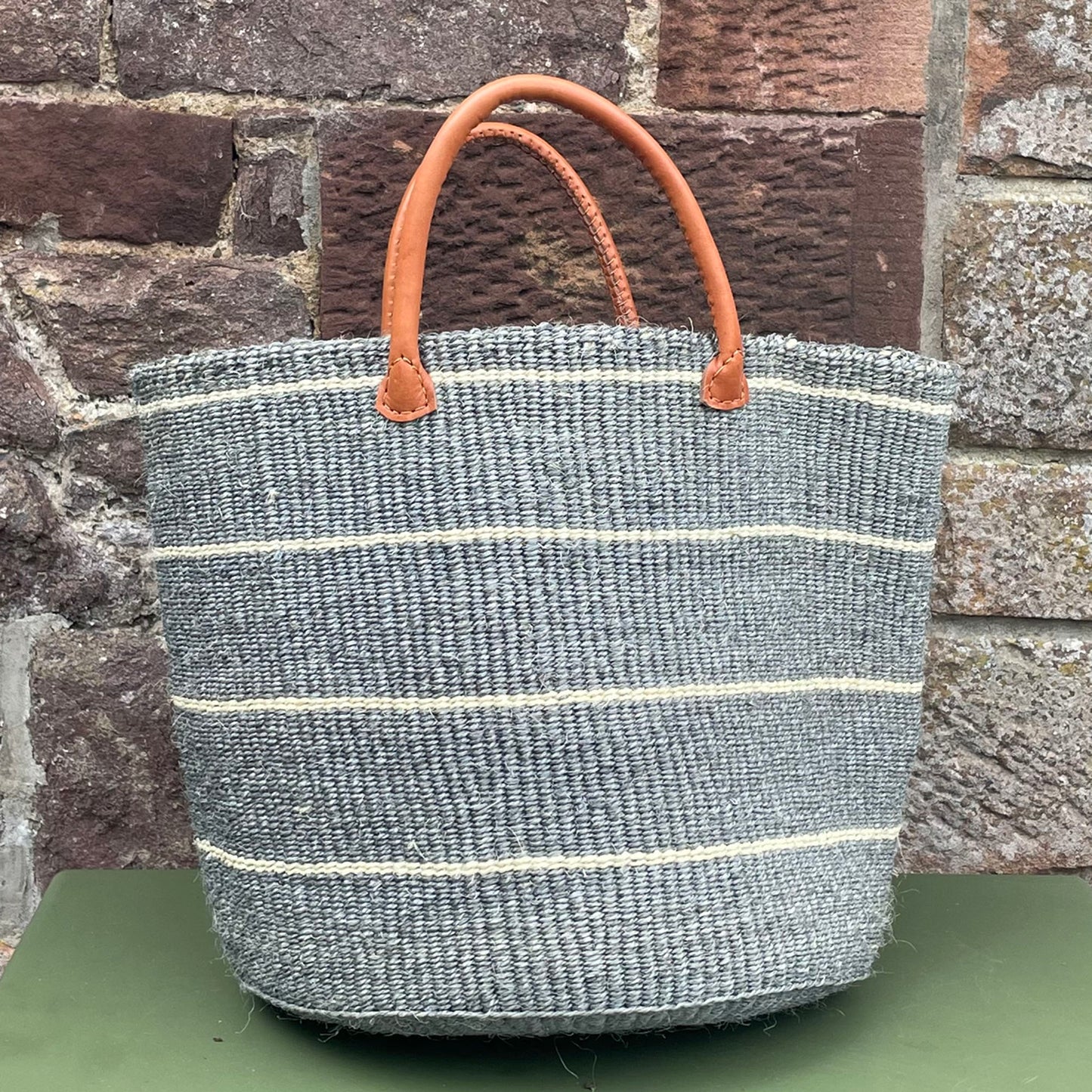 Medium Sisal Basket Grey with Thin Ivory Stripe