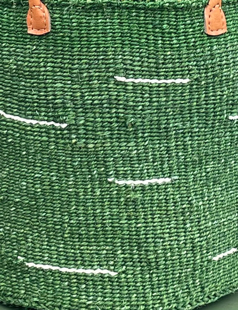 Small Sisal Basket Grass Green & Ivory Flash with Long Leather Handles