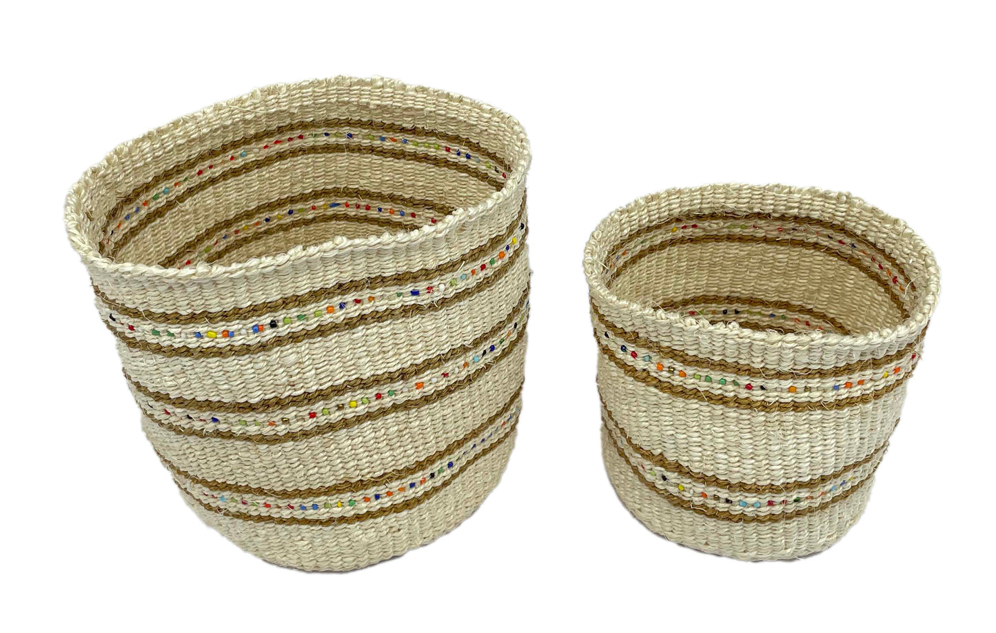 Large & Medium Beaded Fine Sisal Basket Containers-Ivory