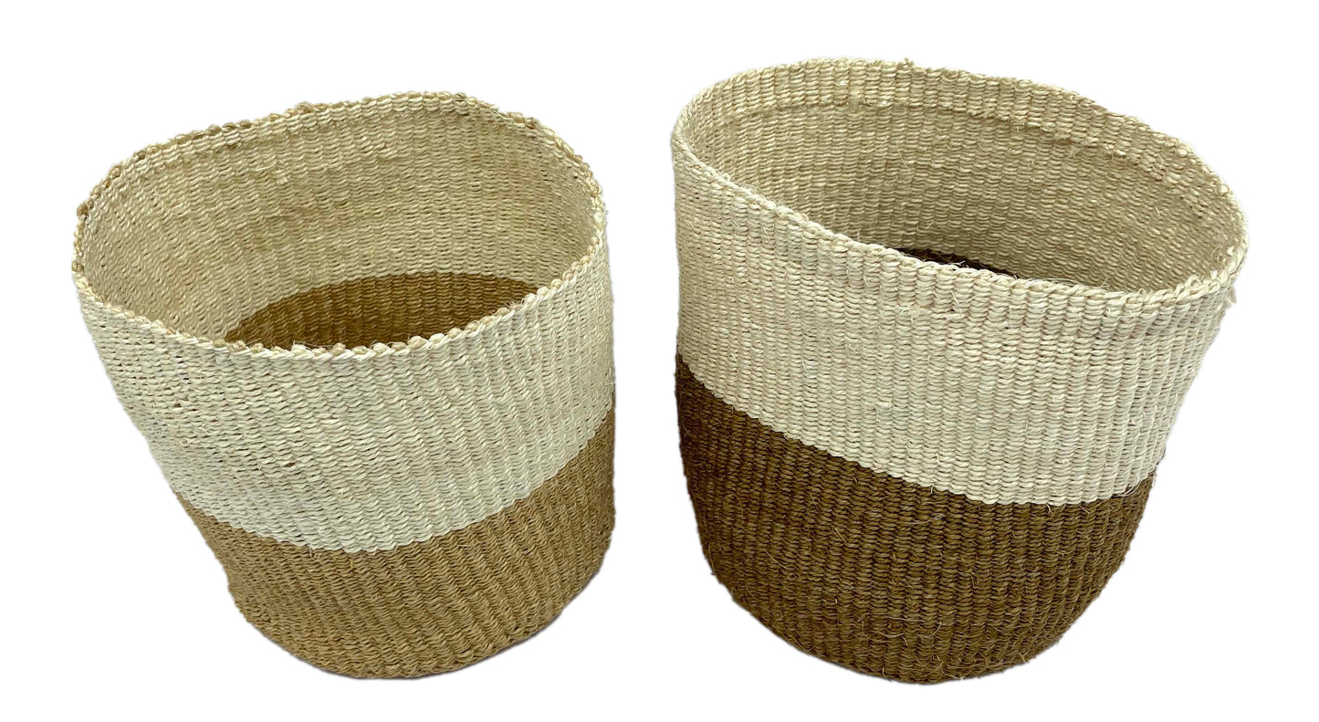 Large  Beaded Fine Sisal Basket Containers-Ivory & Mocha