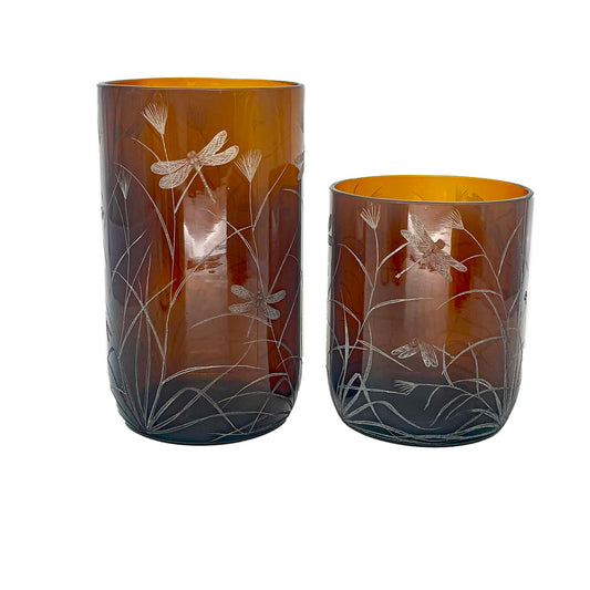 Chunky Storm Lantern  Engraved with Dragon Fly