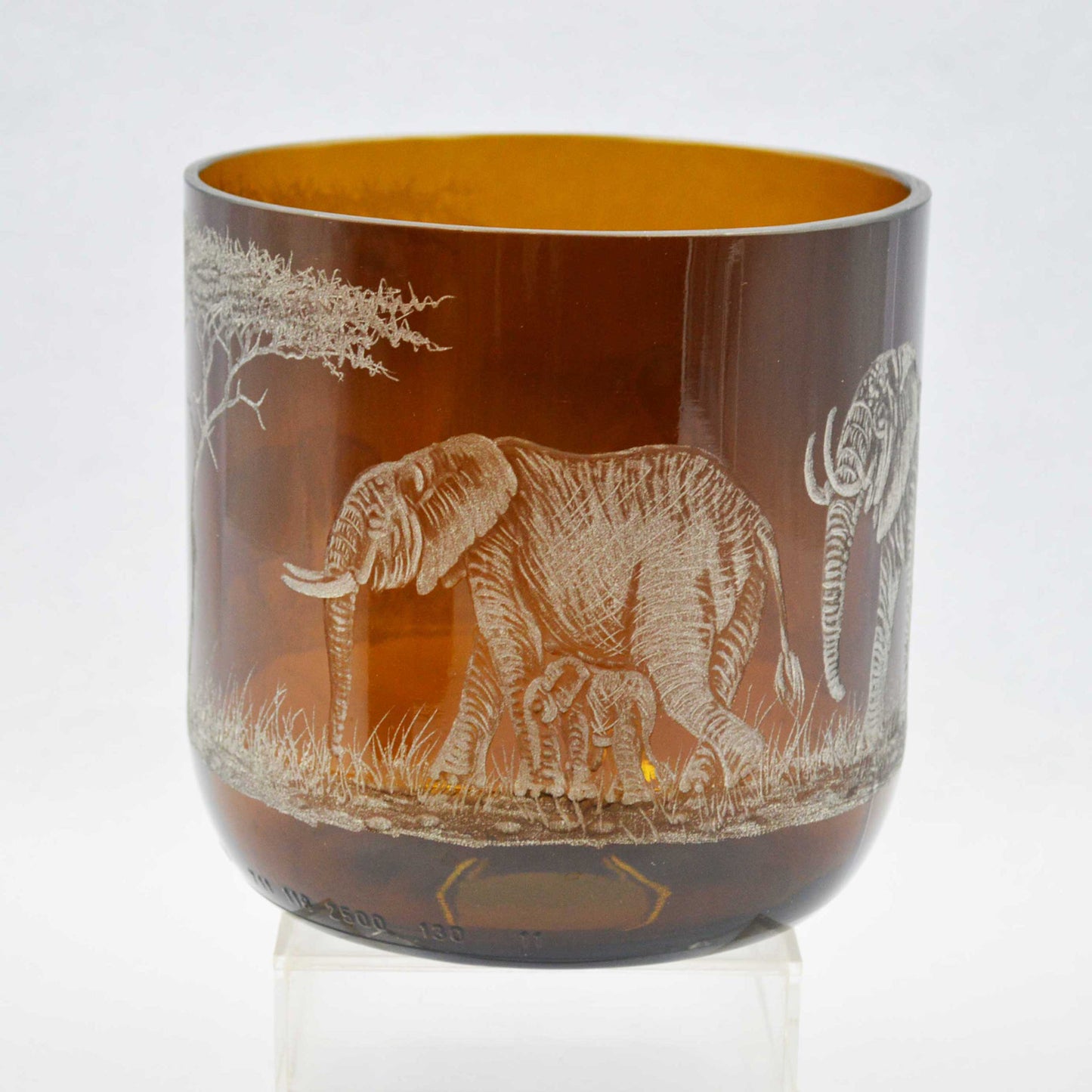 Storm Lantern Large Brown Glass, Engraved with Elephant Family