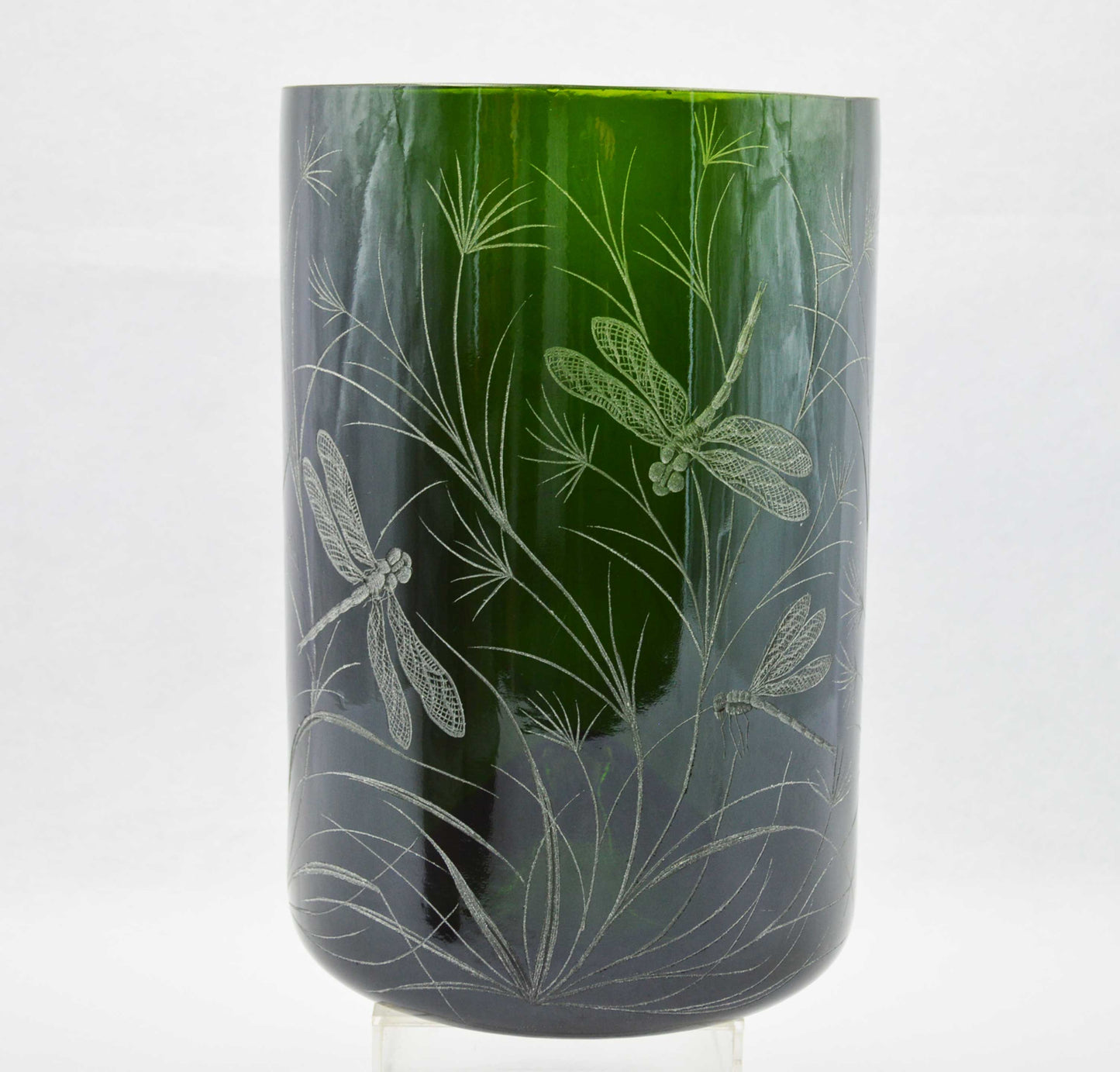 Giant Green Storm Lantern, Engraved with Dragonfly