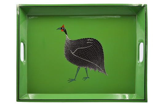 Tea Tray Guinea Fowl on Green
