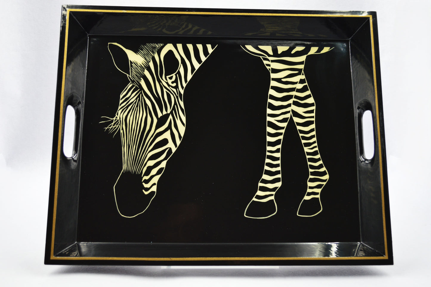 Tea Tray Black Zebra Eating