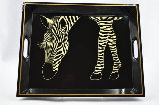 Tea Tray Black Zebra Eating