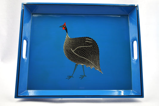 Lap Tray Hand Painted - Guinea Fowl on Blue