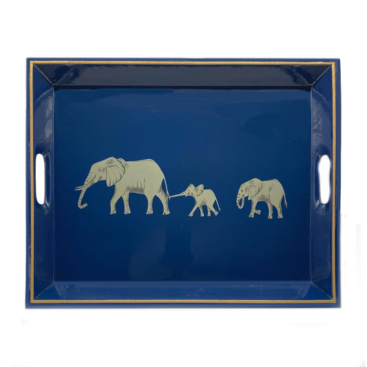 Lap Tray Hand Painted Grey Elephant on Bic Blue
