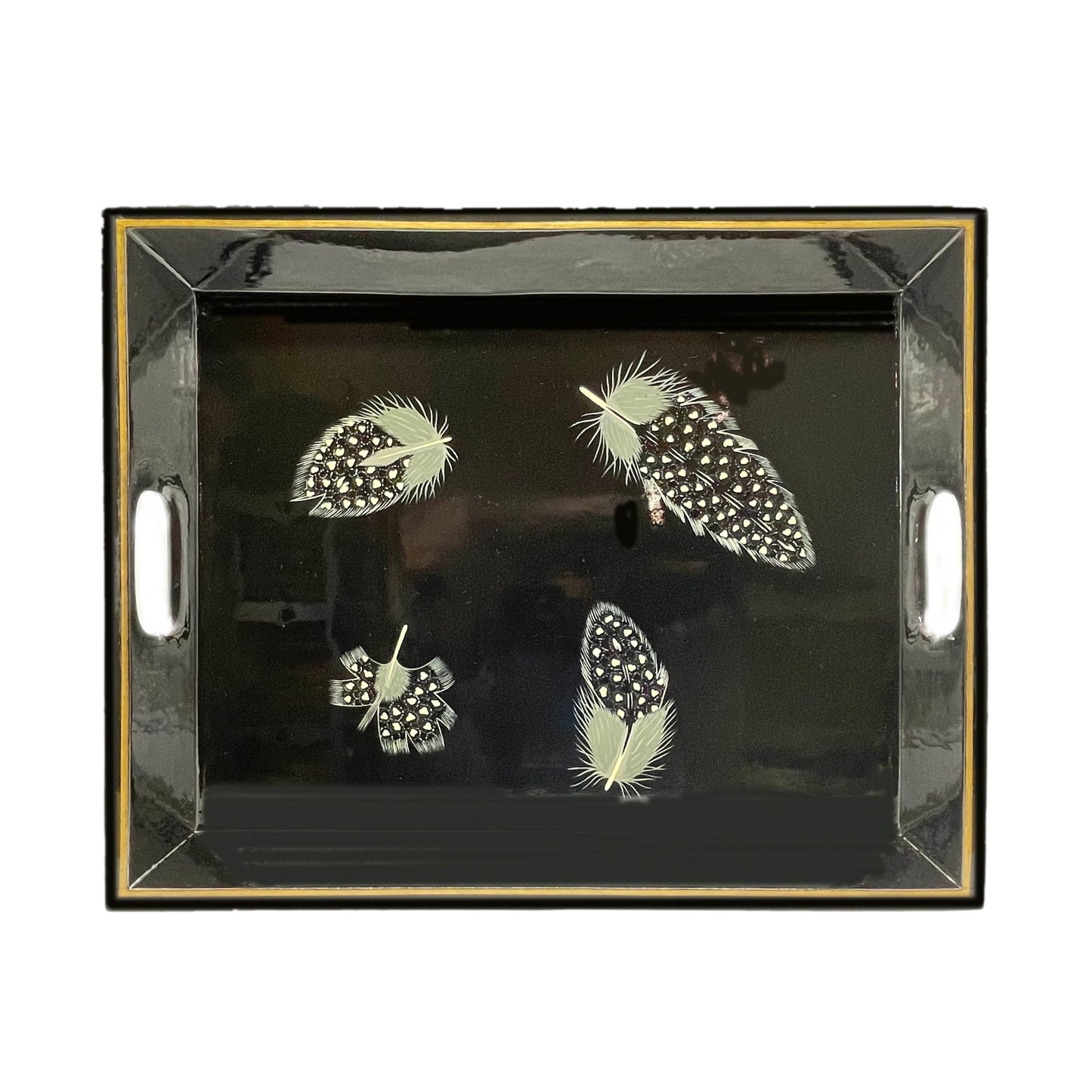 Lap Tray Hand Painted - Guinea Fowl Feathers on Black