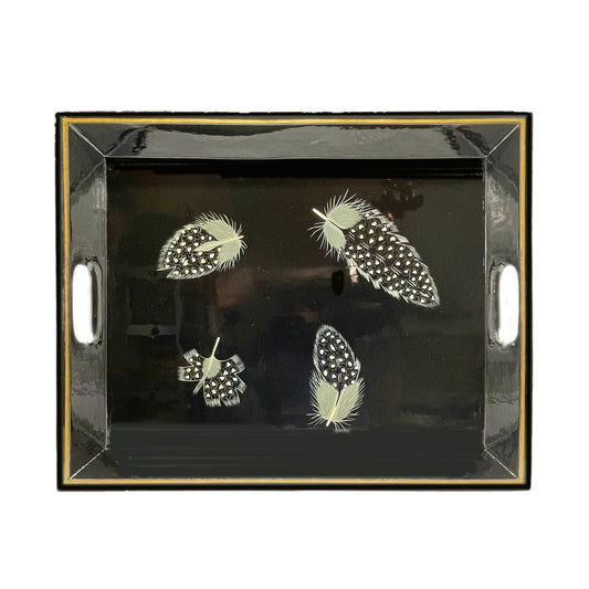Lap Tray Hand Painted - Guinea Fowl Feathers on Black