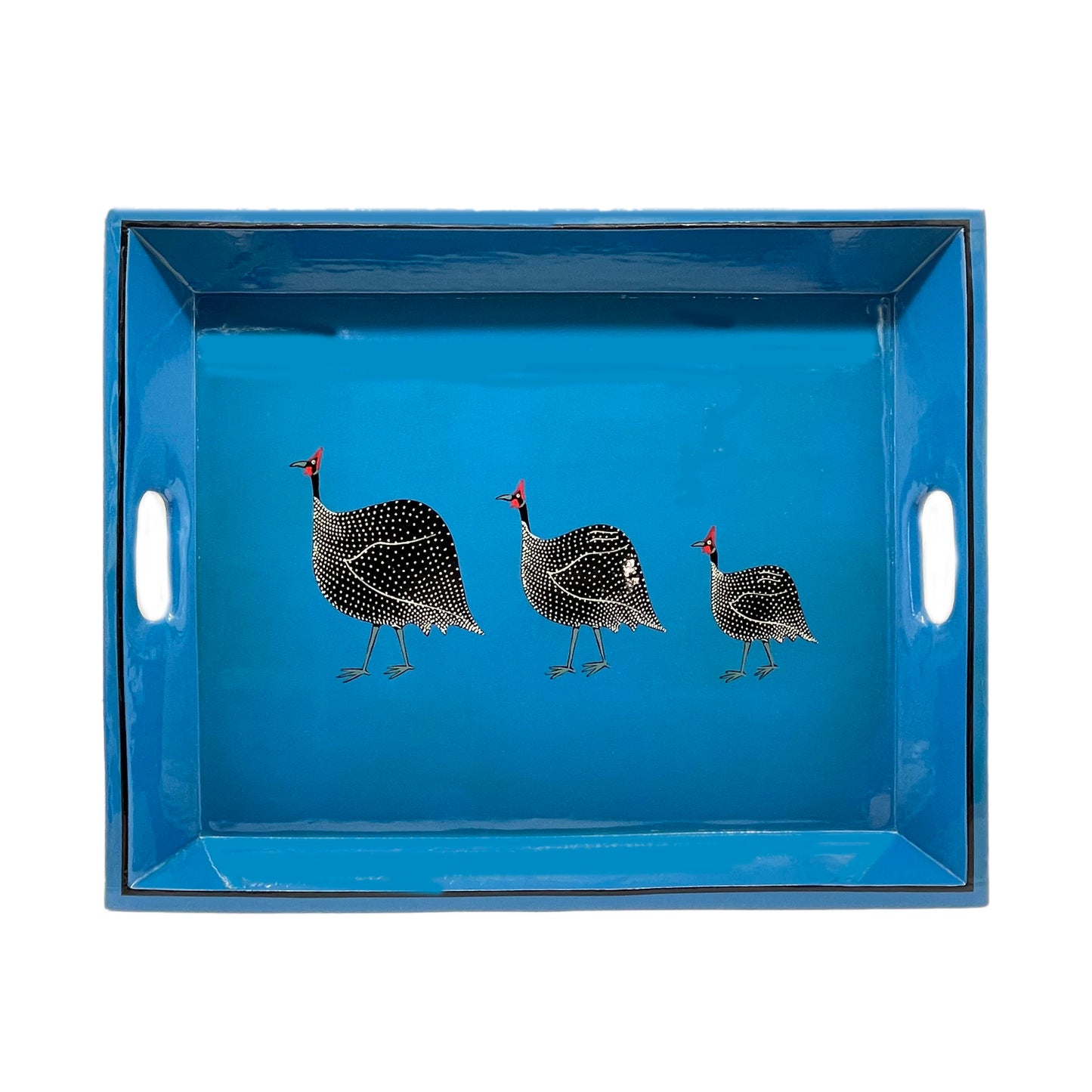 Lap Tray Hand Painted - Guinea Fowl on Blue