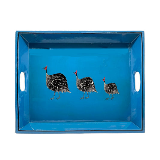 Lap Tray Hand Painted - Guinea Fowl on Blue