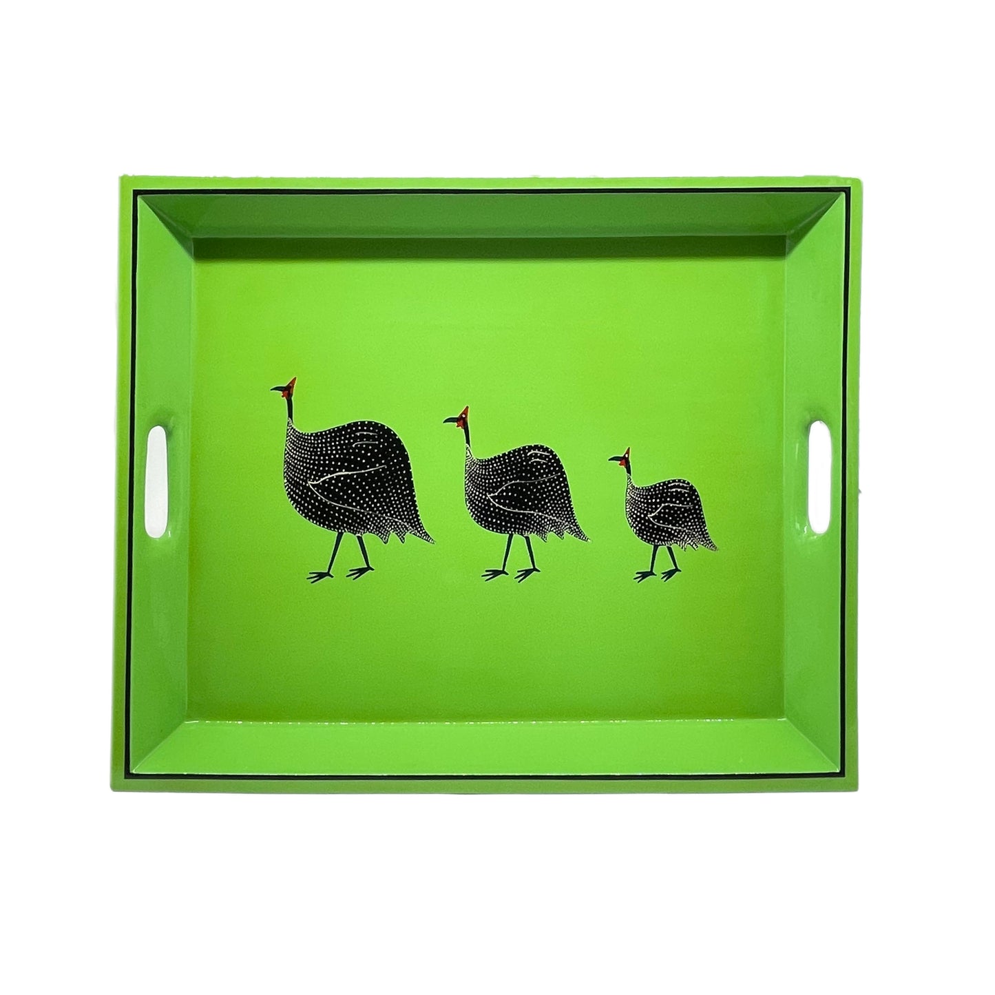 Lap Tray Hand Painted - Guinea Fowl on Green