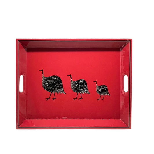 Lap Tray Hand Painted - Guinea Fowl on Cherry Red