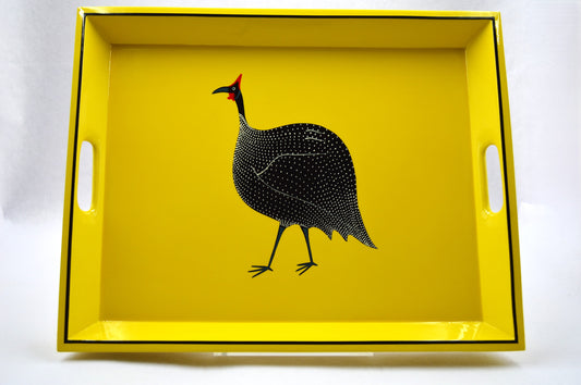 Lap Tray Hand Painted - Guinea Fowl on Yellow