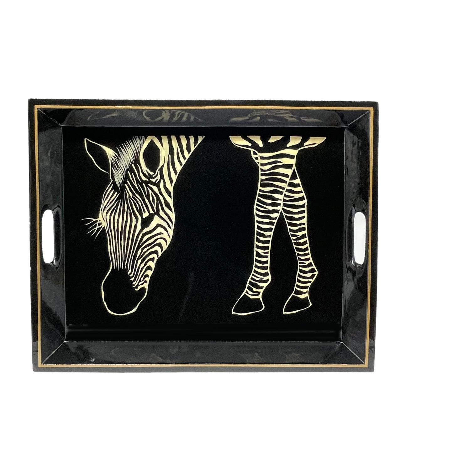 Lap Tray Hand Painted -Zebra Eating on Black
