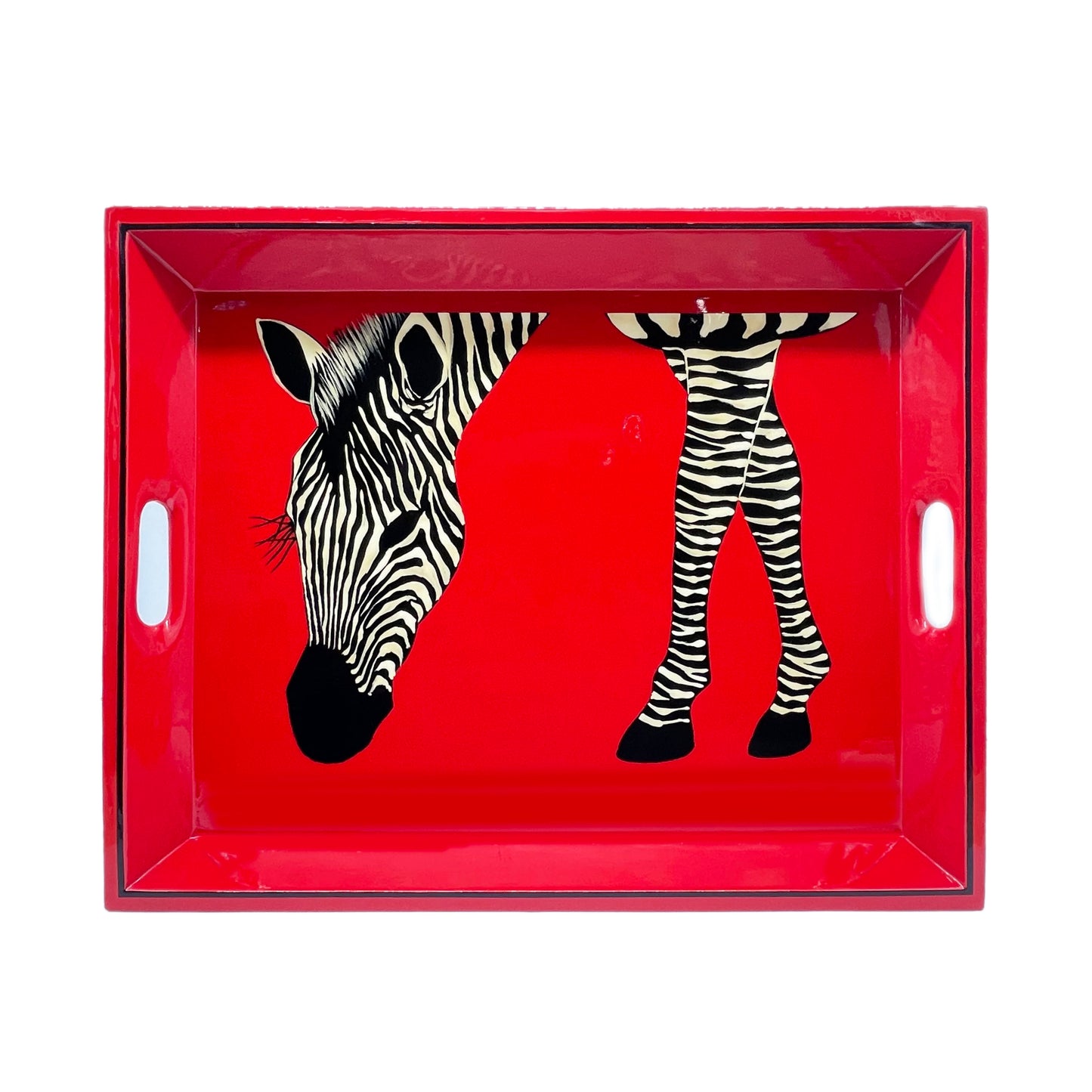 Lap Tray Hand Painted - Zebra Eating on Red