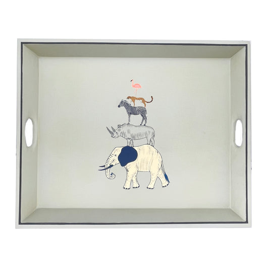 Tea Tray Circus Animals on Pastel Grey