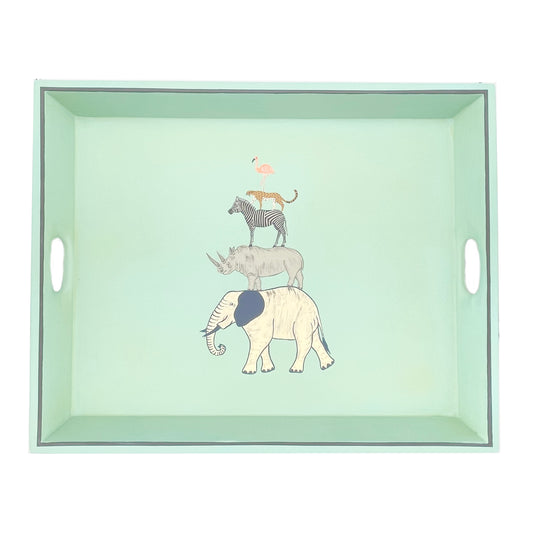 Tea Tray Circus Animals on Pastel Blue