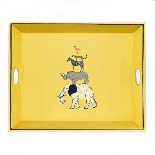 Tea Tray Circus Animals on Pastel Yellow